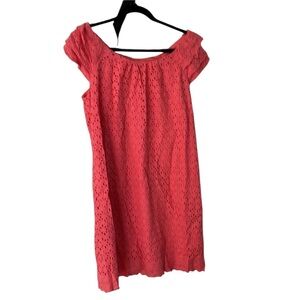 Riley size 16 coral eyelet dress lined , pinkish orange short sleeve